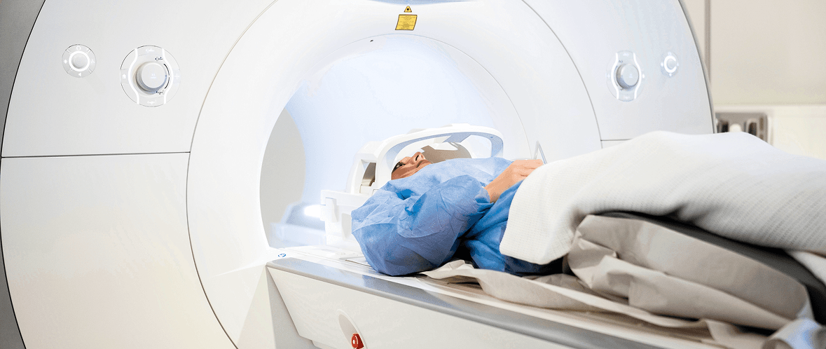 Patient undergoing MRI scan in the radiology department